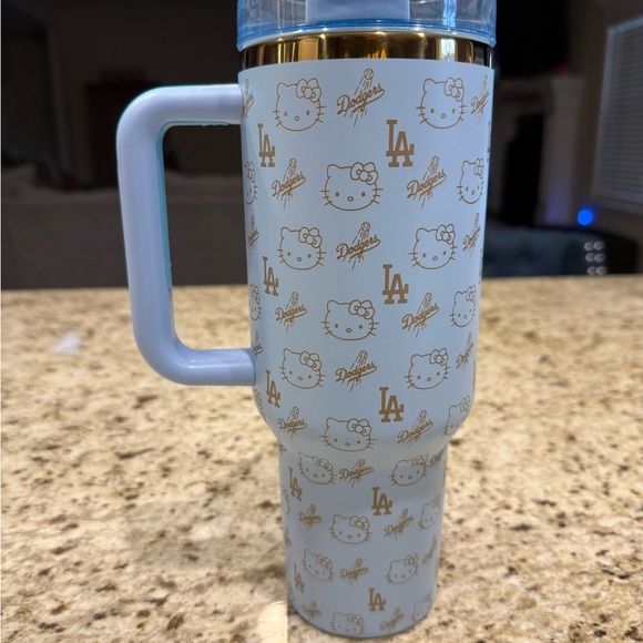 Stanley Light Blue Tumbler with Gold Hello Kitty and Dodgers Design - Picture 2 of 3